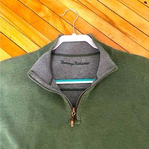 Tommy Bahama Reversible Green/Grey Quarter Zip Sweater